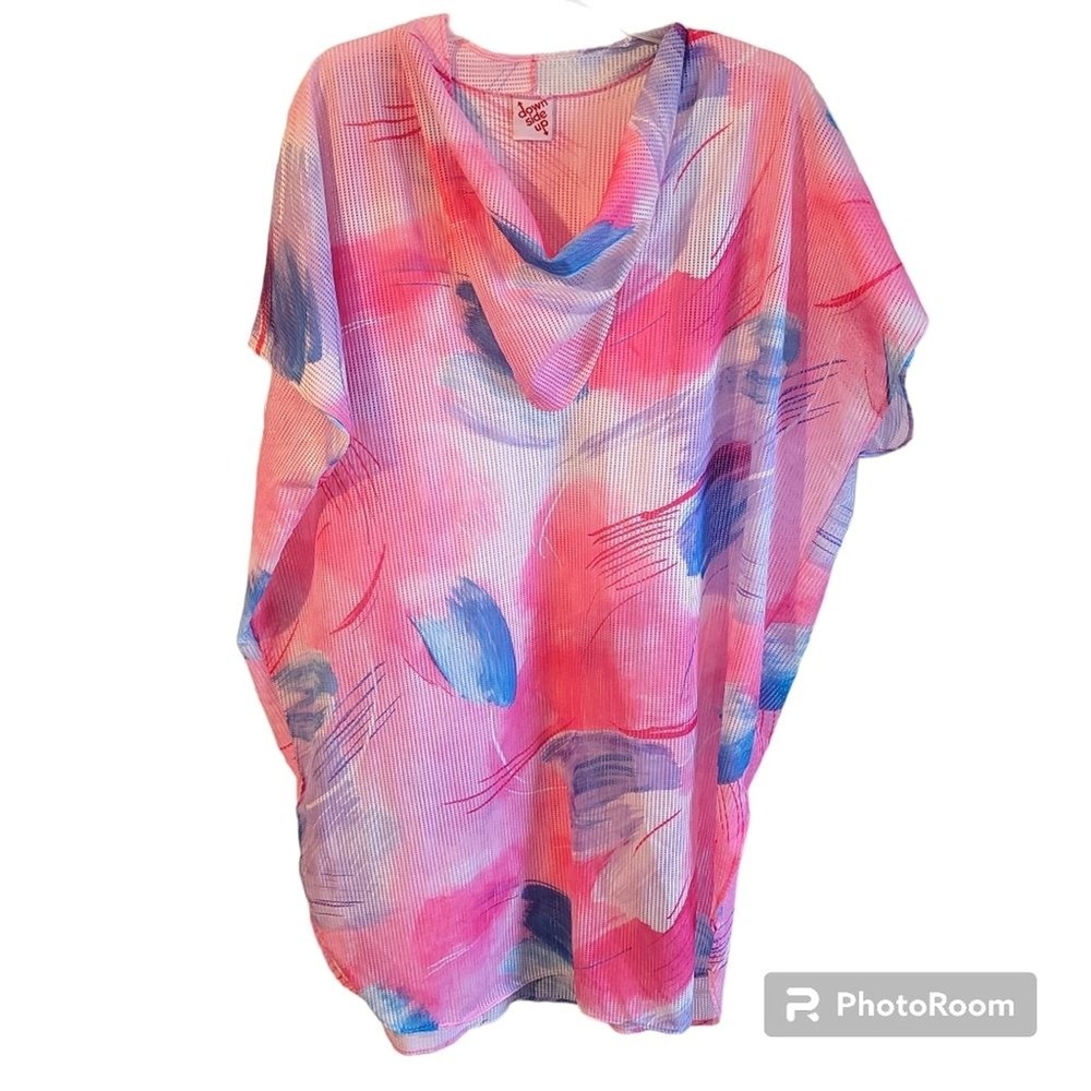 Down Side Up Pink And Blue‎ Boxy Cowl Neck Swim Cover Up O/S